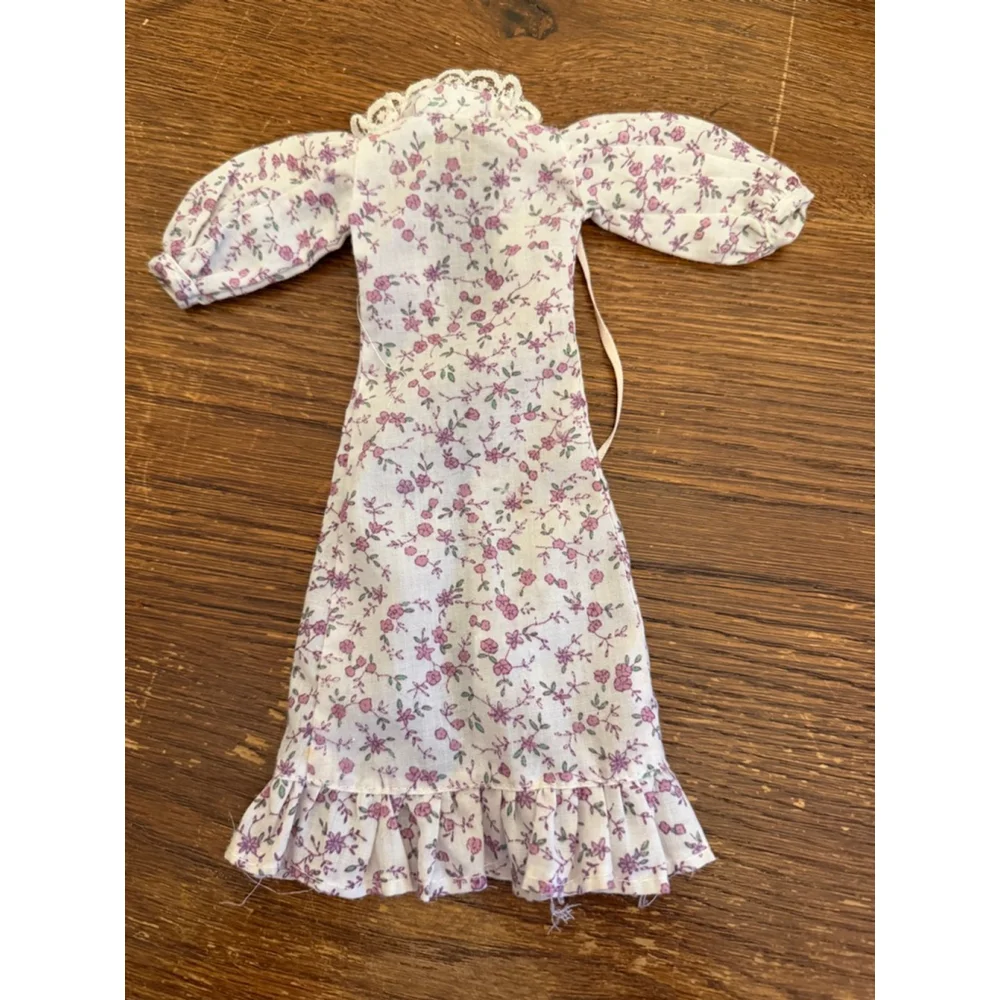 Vintage 1960s Handmade Barbie Floral Prairie Dress w Lace Trim & Ruffle Hem